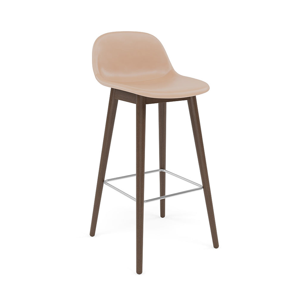 Fiber Bar + Counter Stool With Backrest: Wood Base + Upholstered + Bar + Stained Dark Brown