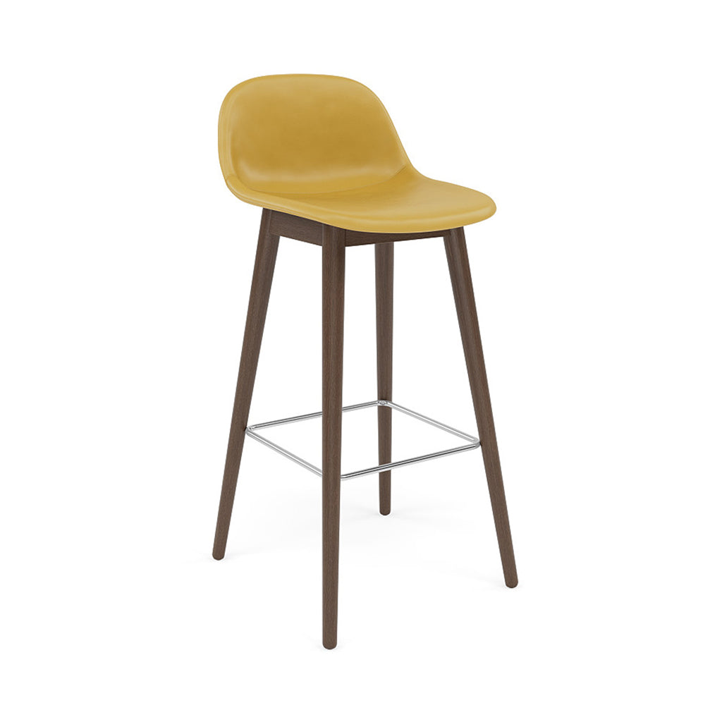 Fiber Bar + Counter Stool With Backrest: Wood Base + Upholstered + Bar + Stained Dark Brown