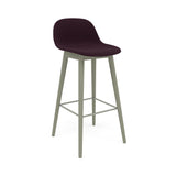Fiber Bar + Counter Stool With Backrest: Wood Base + Upholstered + Bar + Dusty Green
