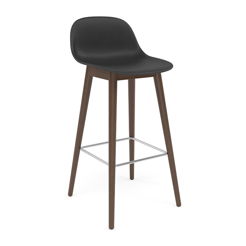 Fiber Bar + Counter Stool with Backrest: Wood Base + Bar + Stained Dark Brown + Black