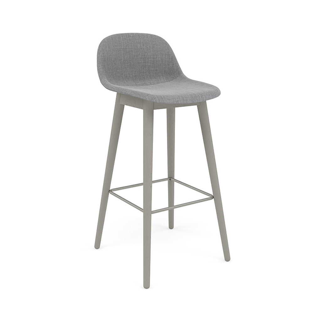 Fiber Bar + Counter Stool With Backrest: Wood Base + Upholstered + Bar + Grey