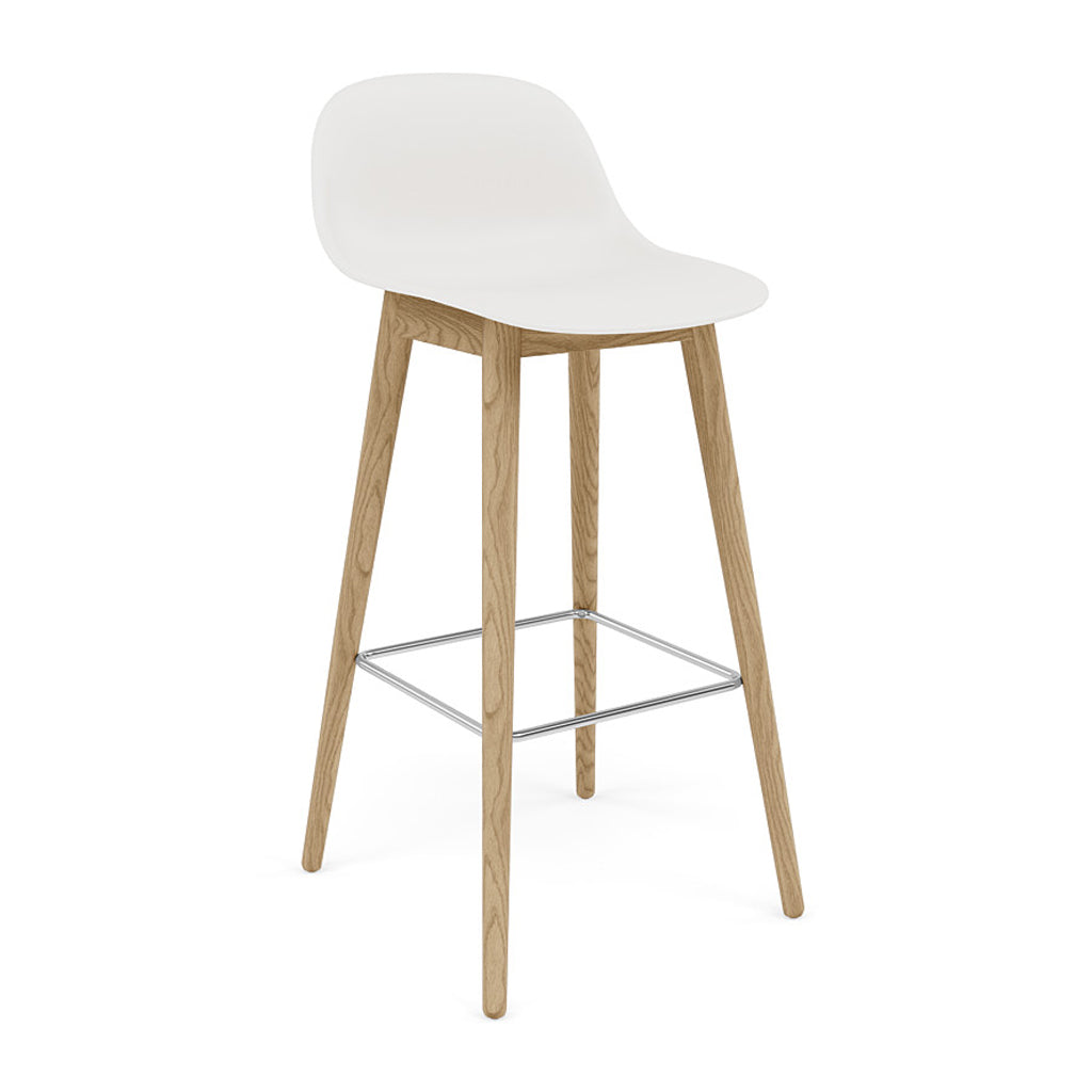 Fiber Bar + Counter Stool with Backrest: Wood Base + Bar + Oak + Natural White