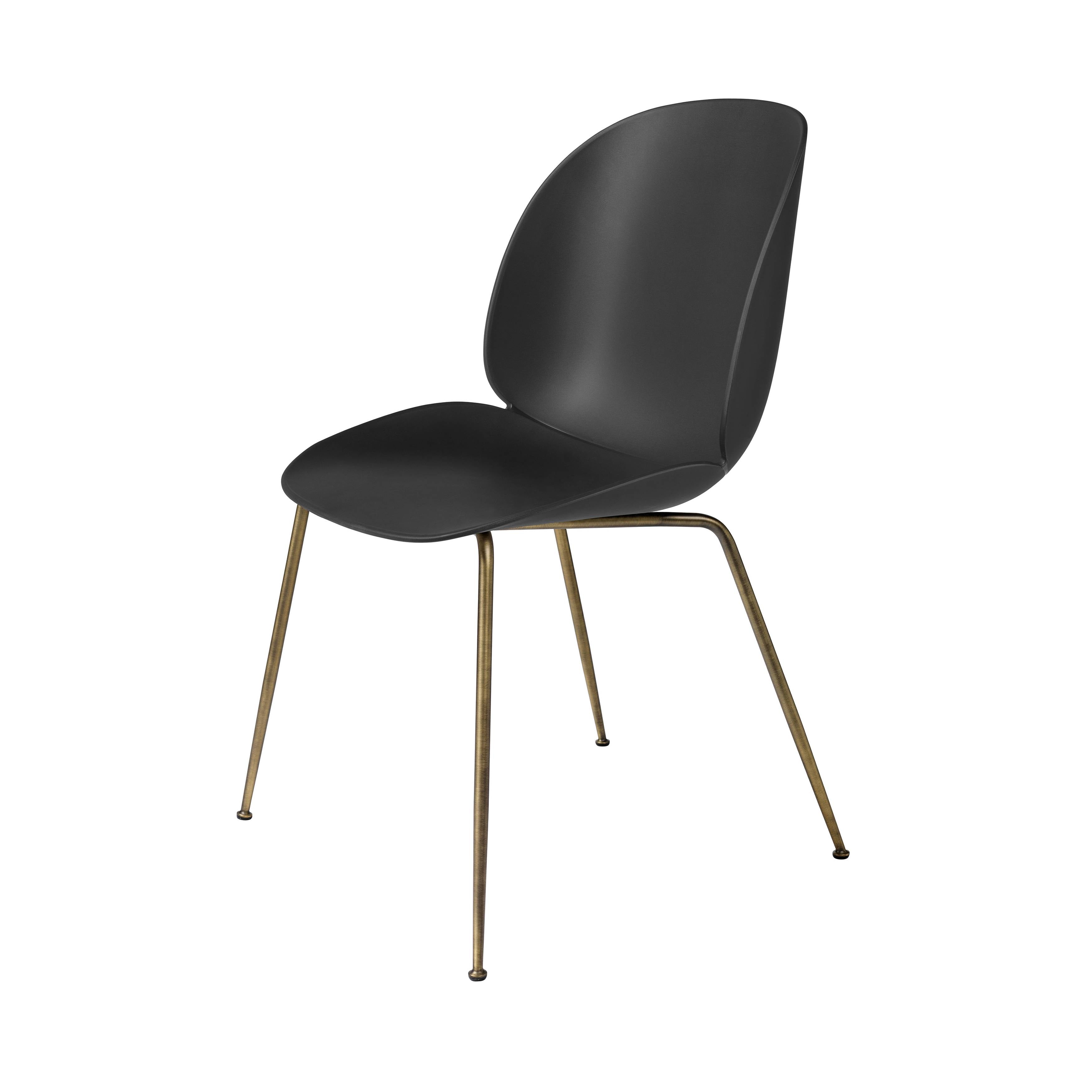 Beetle Dining Chair: Conic Base + Black + Antique Brass + Felt Glides