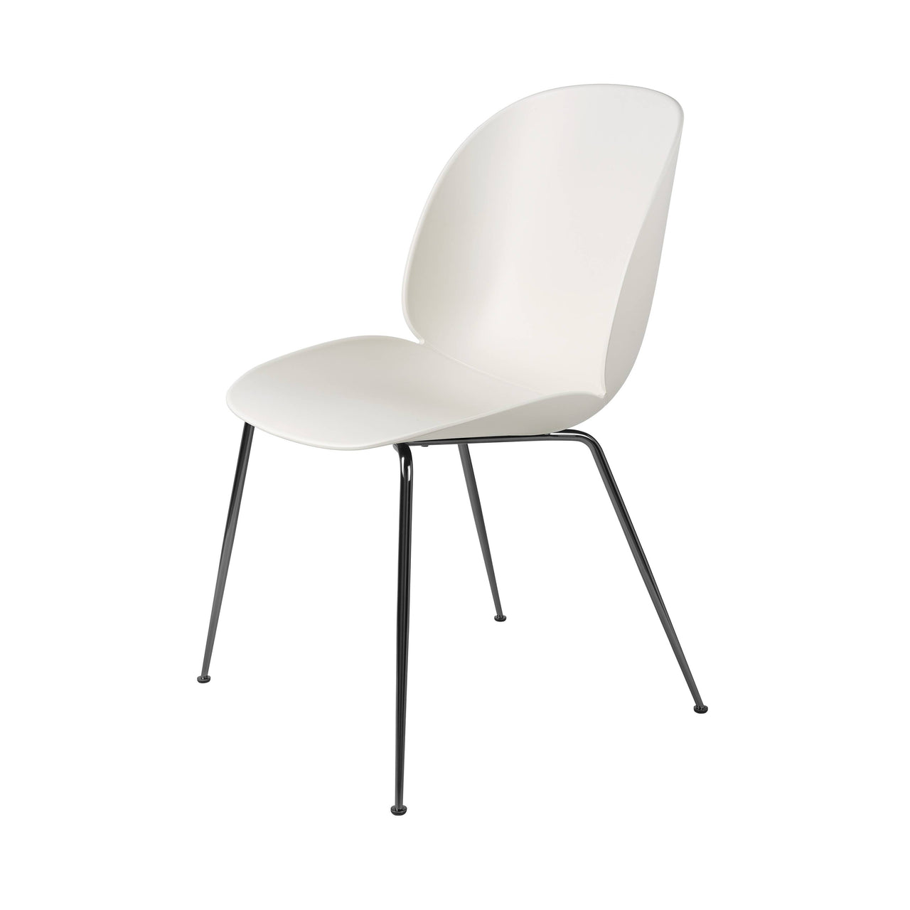 Beetle Dining Chair: Conic Base + Alabaster White + Black Chrome + Felt Glides