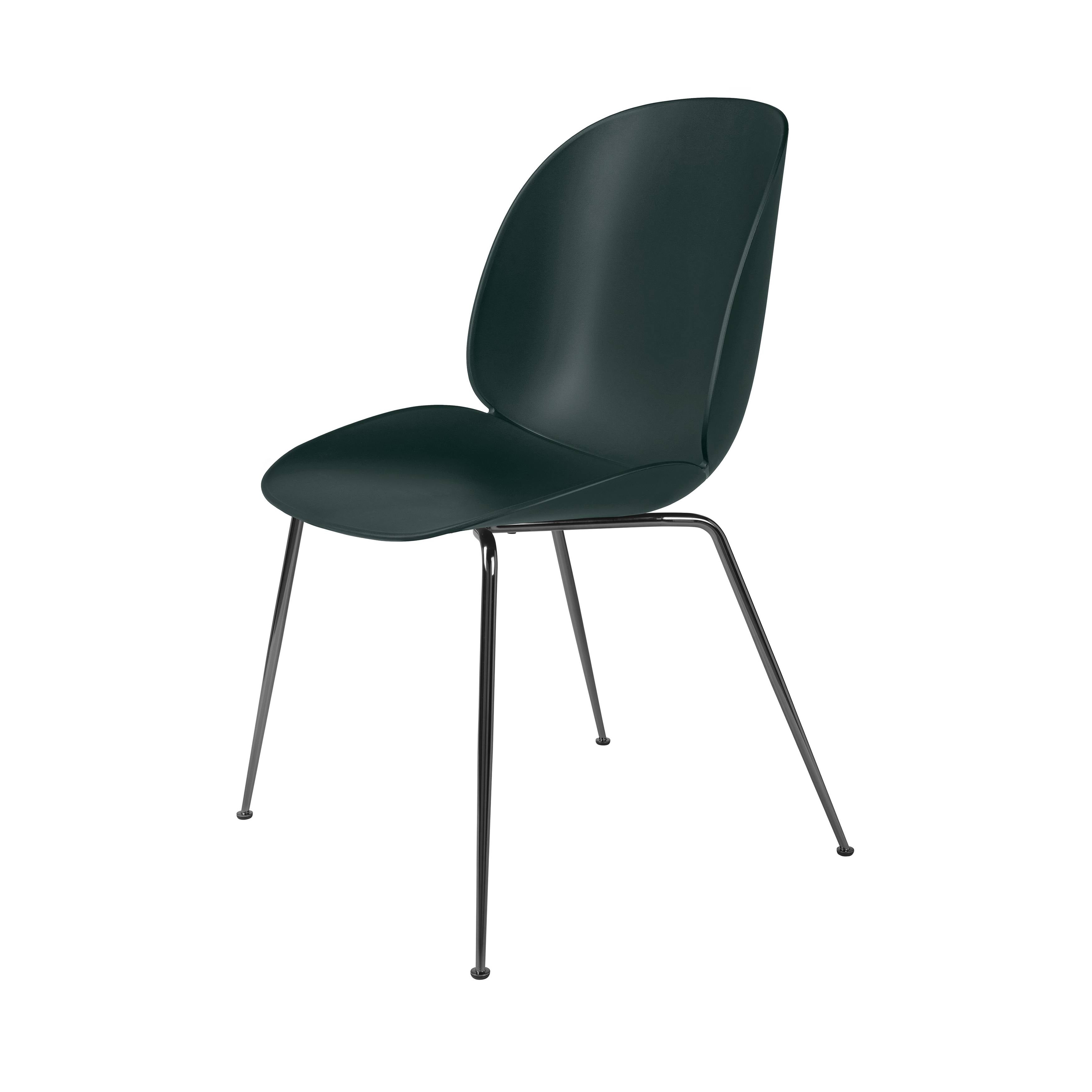 Beetle Dining Chair: Conic Base + Dark Green + Black Chrome + Felt Glides