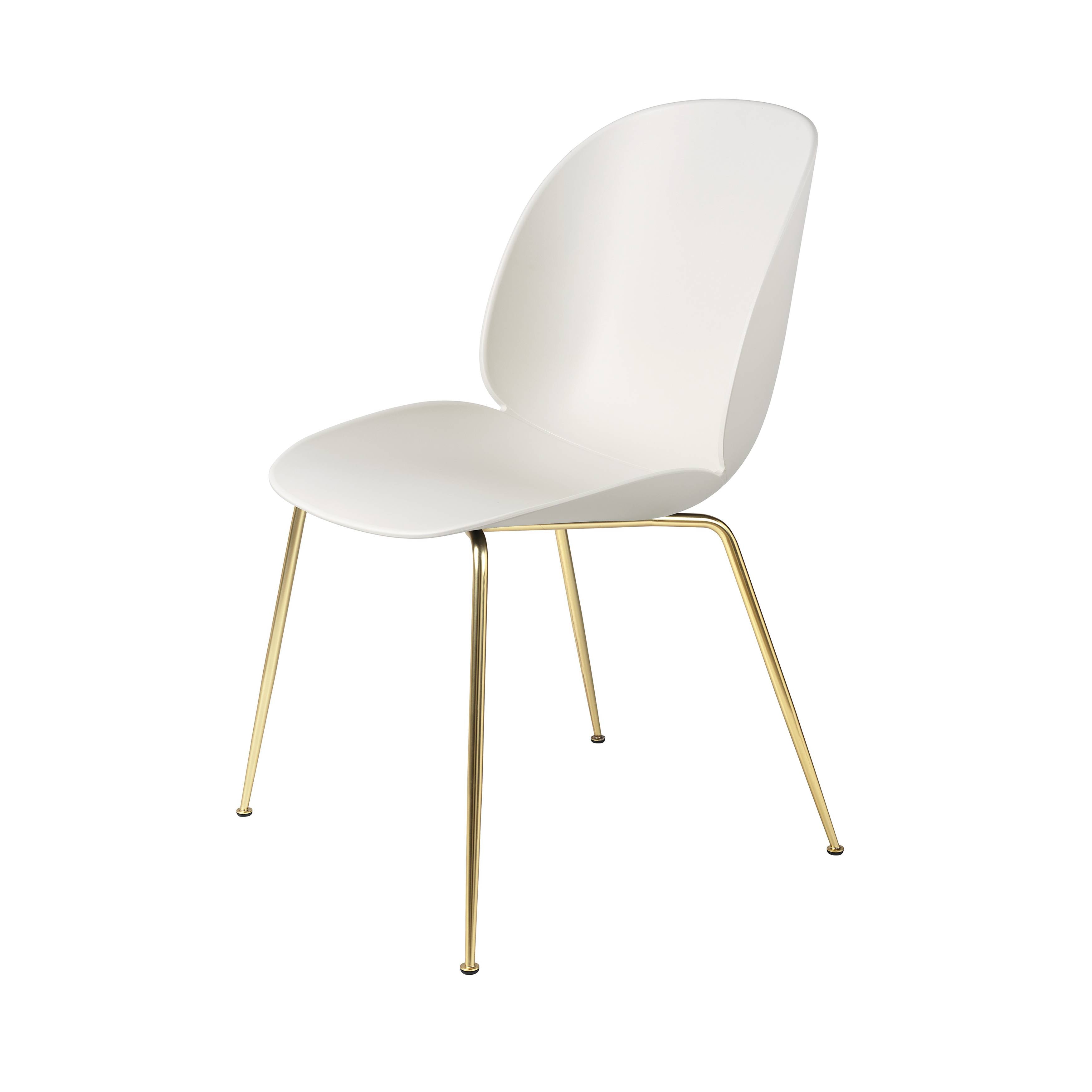 Beetle Dining Chair: Conic Base + Alabaster White + Brass Semi Matt + Felt Glides