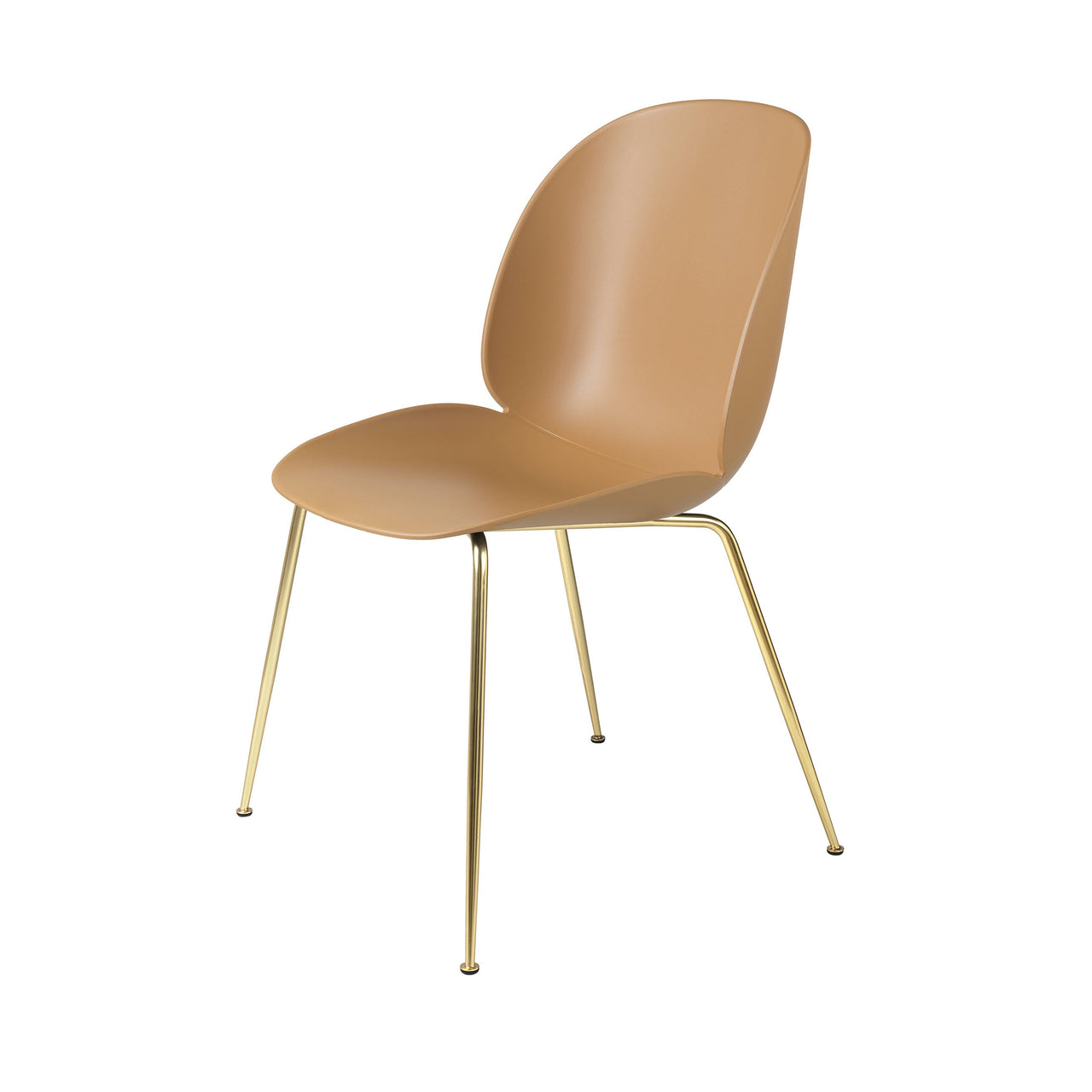 Beetle Dining Chair: Conic Base + Amber Brown + Brass Semi Matt + Felt Glides