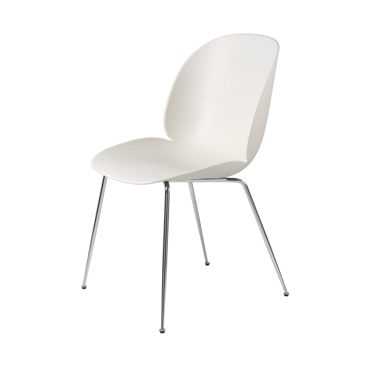 Beetle Dining Chair: Conic Base + Alabaster White + Chrome + Felt Glides