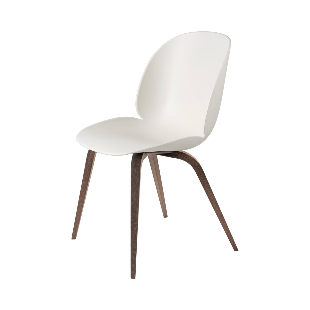 Beetle Dining Chair: Wood Base + Alabaster White + American Walnut + Plastic Glides