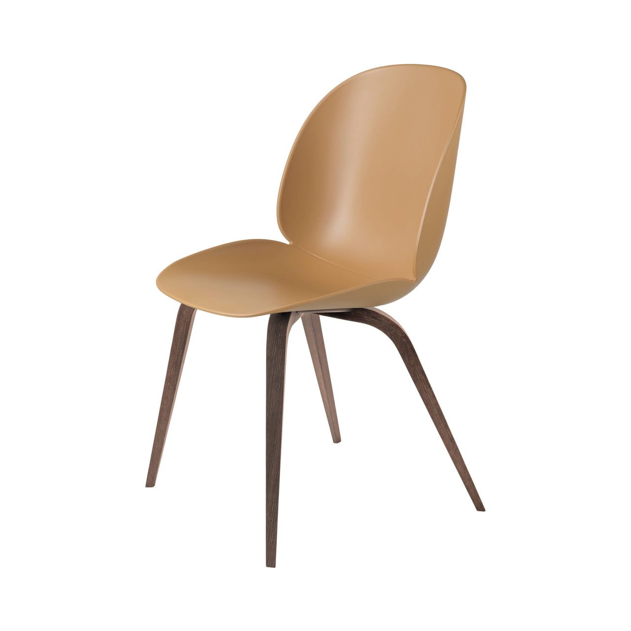Beetle Dining Chair: Wood Base + Amber Brown + American Walnut + Plastic Glides