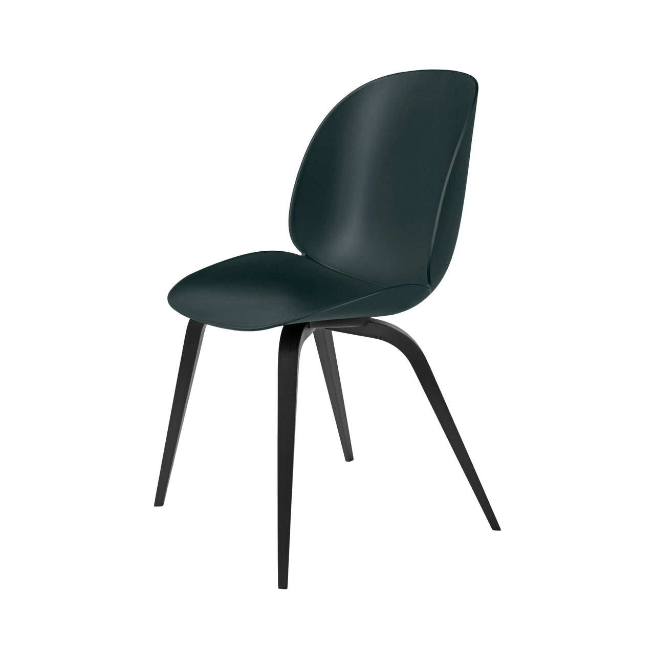 Beetle Dining Chair: Wood Base + Dark Green + Black Stained Beech + Plastic Glides