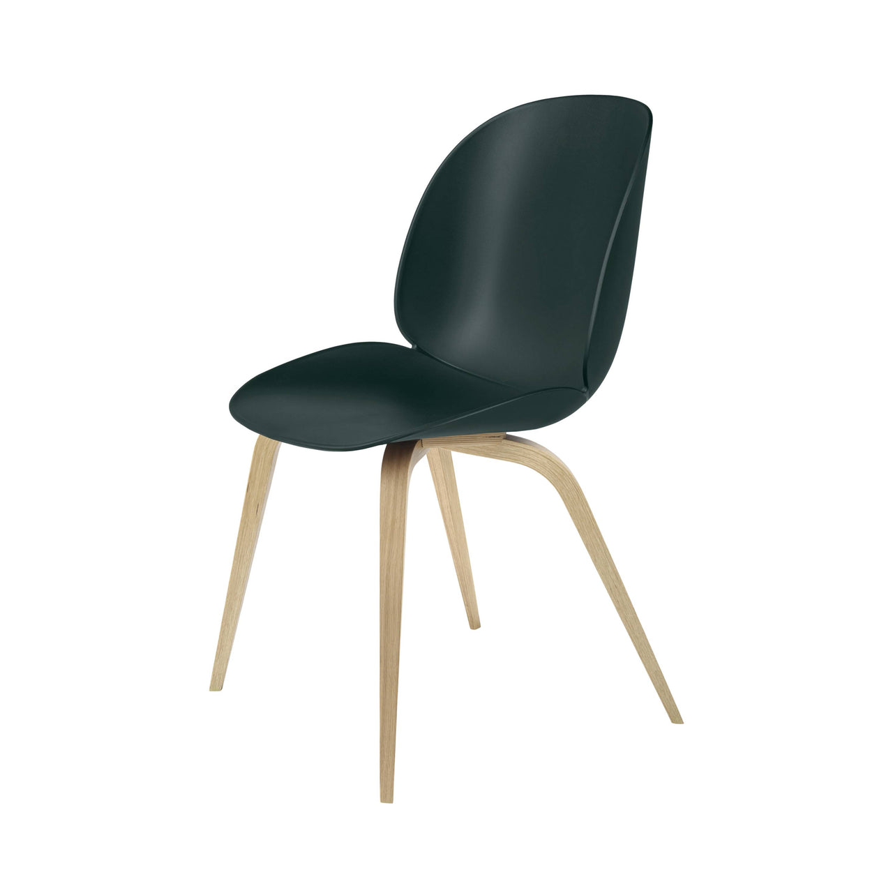 Beetle Dining Chair: Wood Base + Dark Green + Oak + Plastic Glides