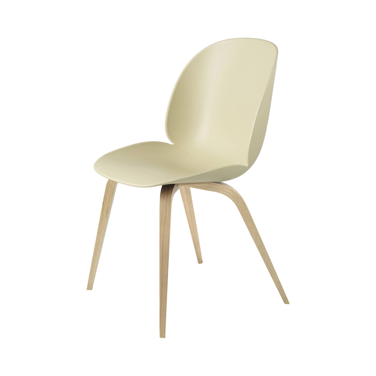 Beetle Dining Chair: Wood Base + Pastel Green + Oak + Plastic Glides
