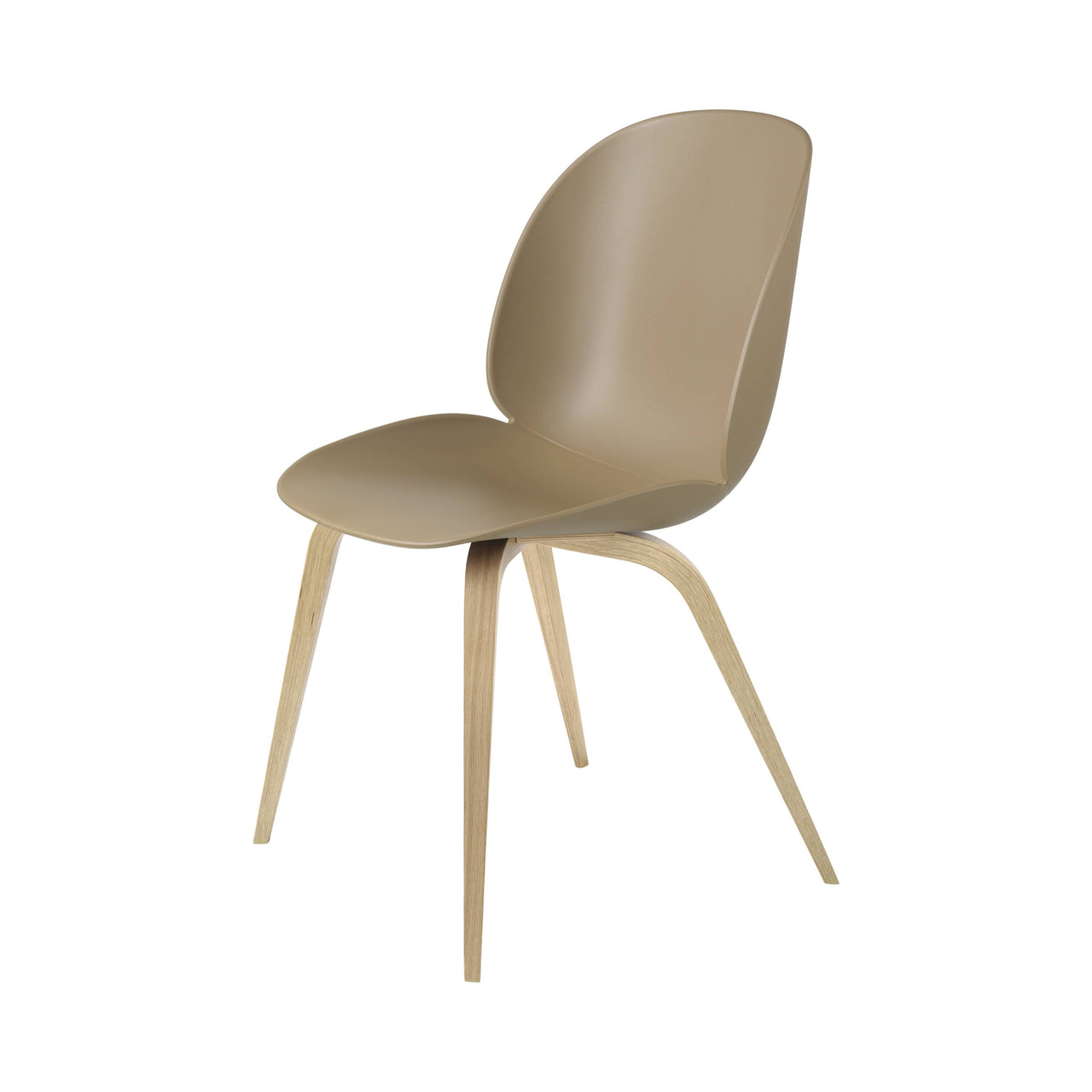 Beetle Dining Chair: Wood Base + Pebble Brown + Oak + Plastic Glides