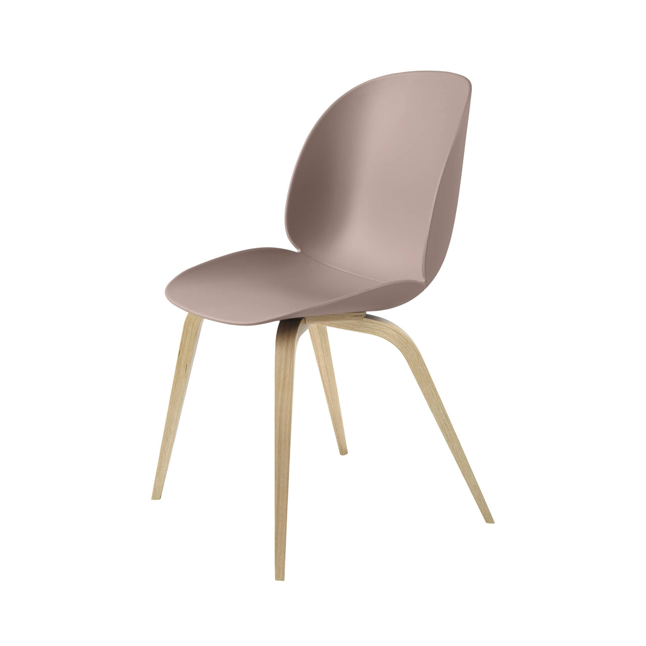 Beetle Dining Chair: Wood Base + Sweet Pink + Oak + Plastic Glides