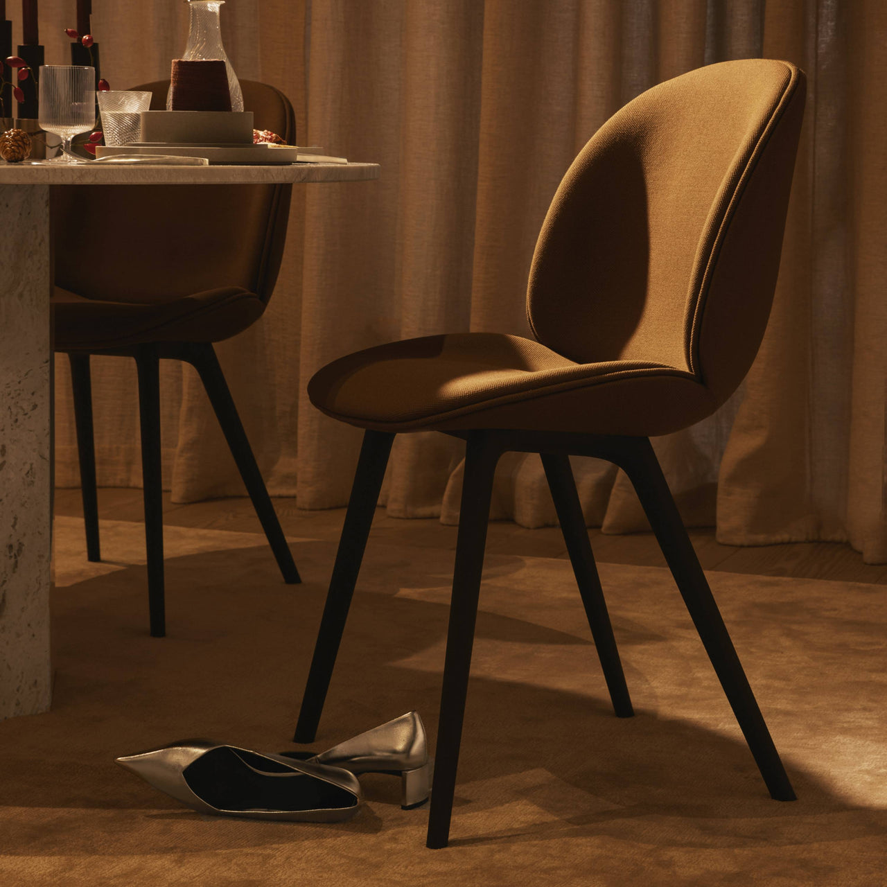 Beetle Dining Chair: Black Plastic Base + Fully Upholstered
