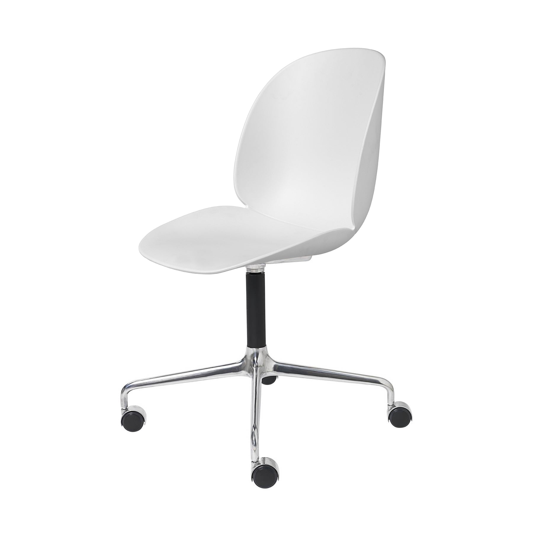 Beetle Meeting Chair: 4-Star Swivel Base with Castor + Alabaster White + Polished Aluminum + Black Matt