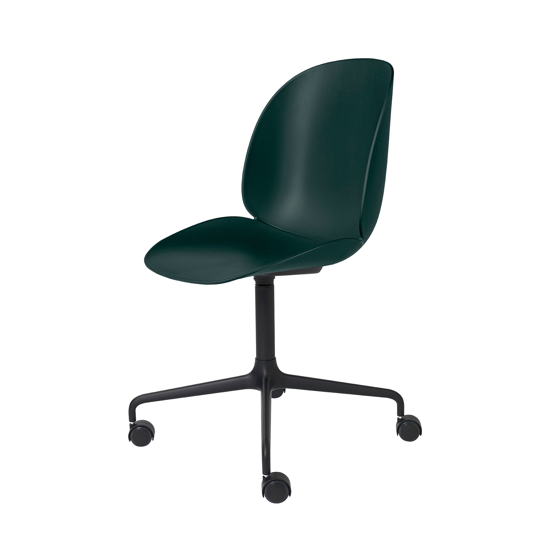 Beetle Meeting Chair: 4-Star Swivel Base with Castors + Dark Green + Black Matt