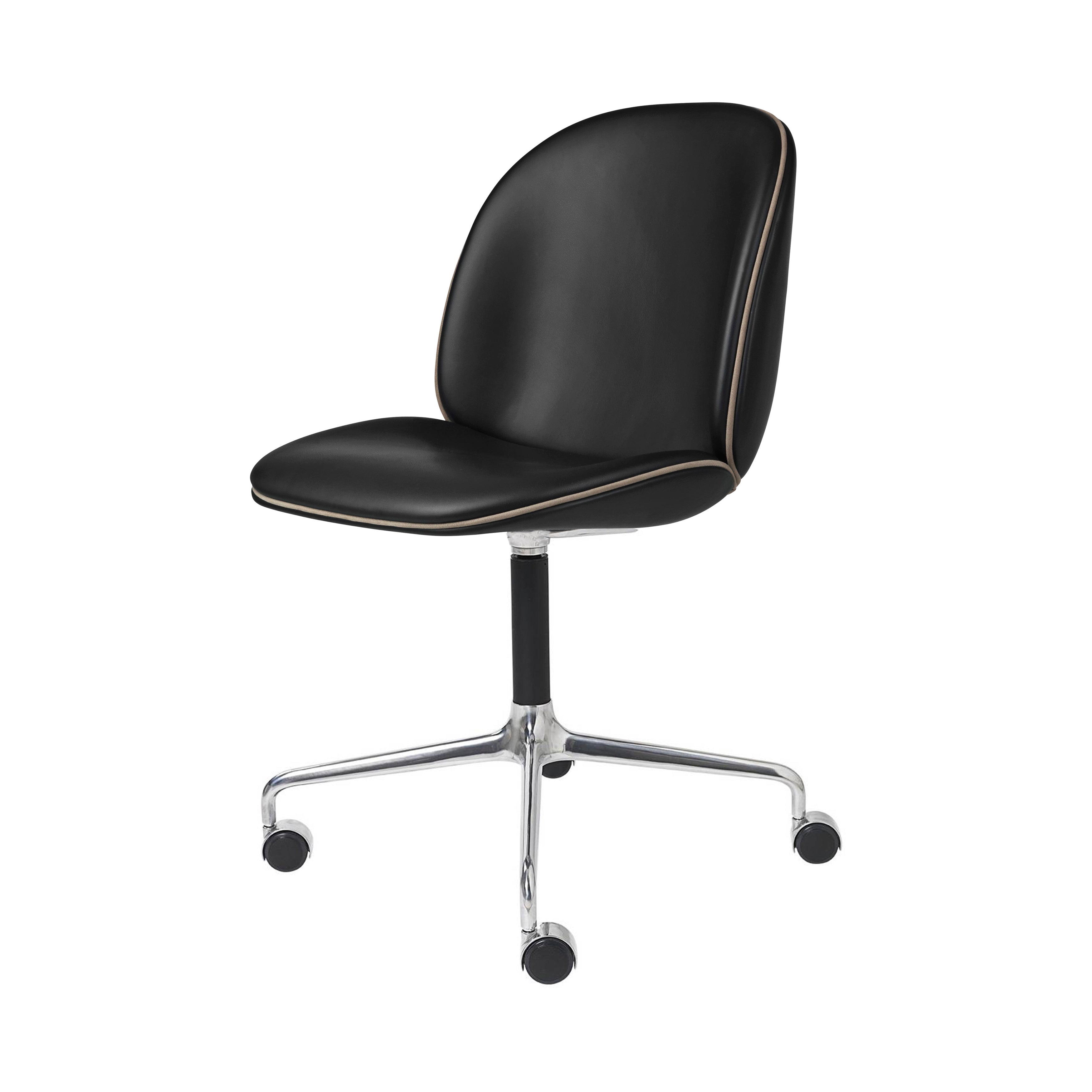 Beetle Meeting Chair: 4-Star Swivel Base with Castors + Full Upholstery + Polished Aluminum + Black Matt