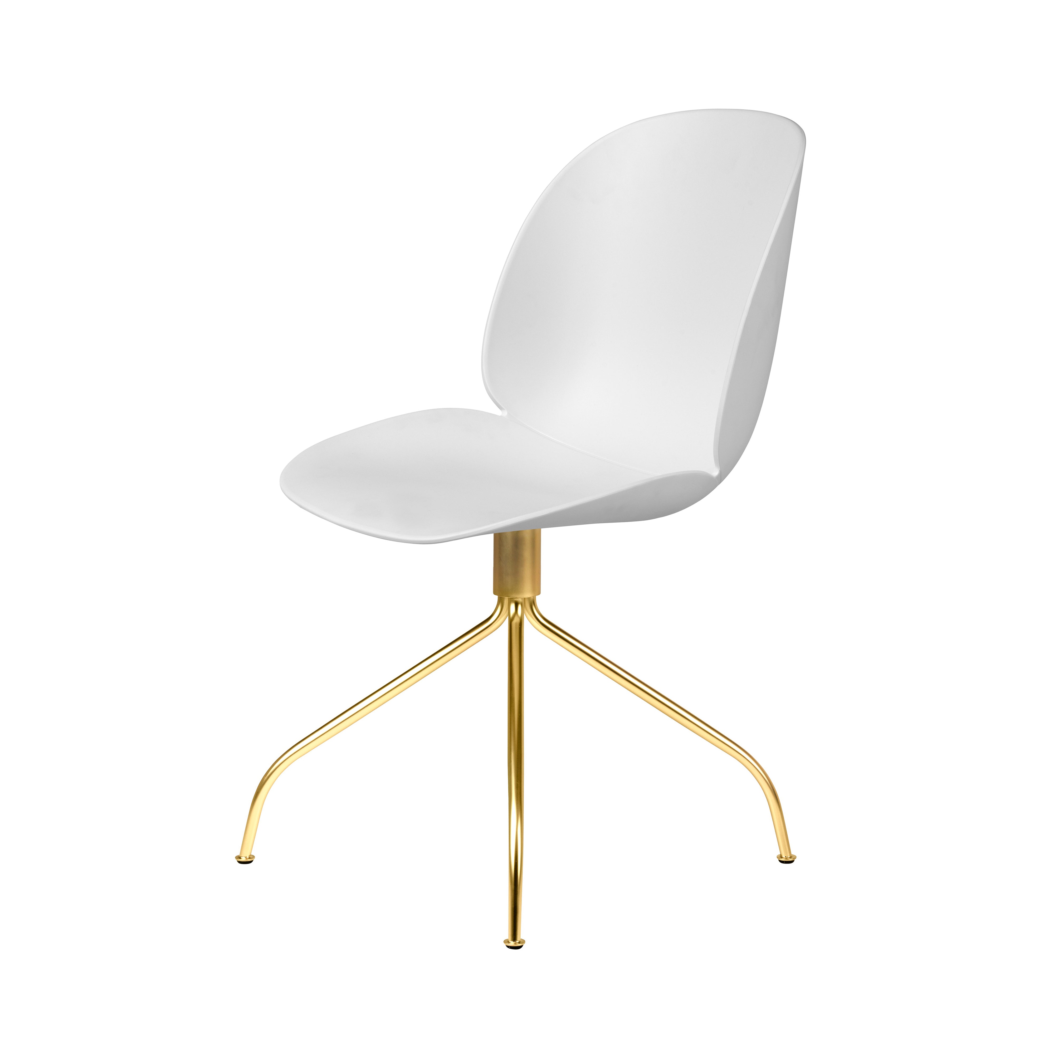 Beetle Meeting Chair: Swivel Base + Alabaster White + Brass Semi Matt + Felt Glides