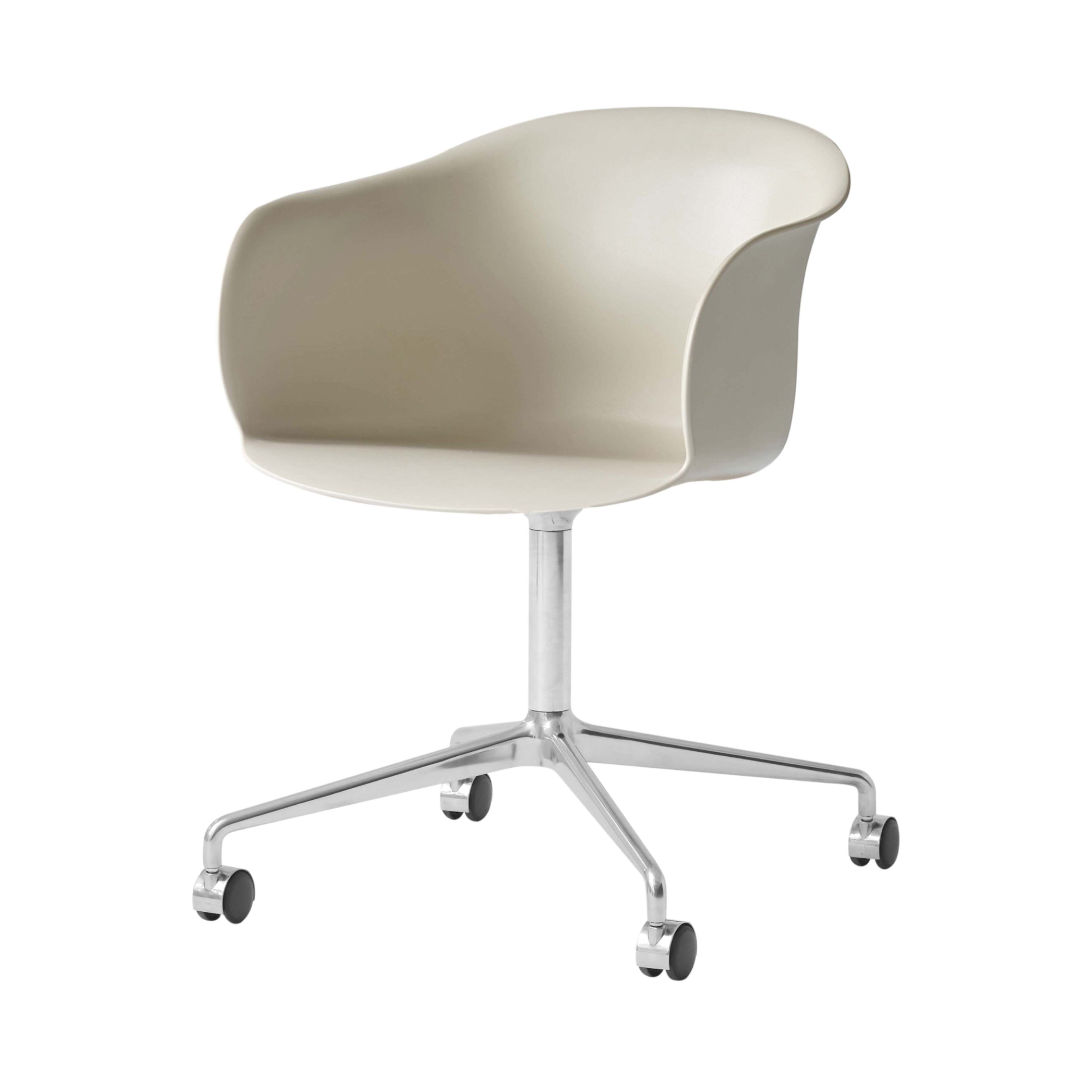 Elefy Chair JH36: Swivel Base + Castors + Soft Beige + Polished Aluminum