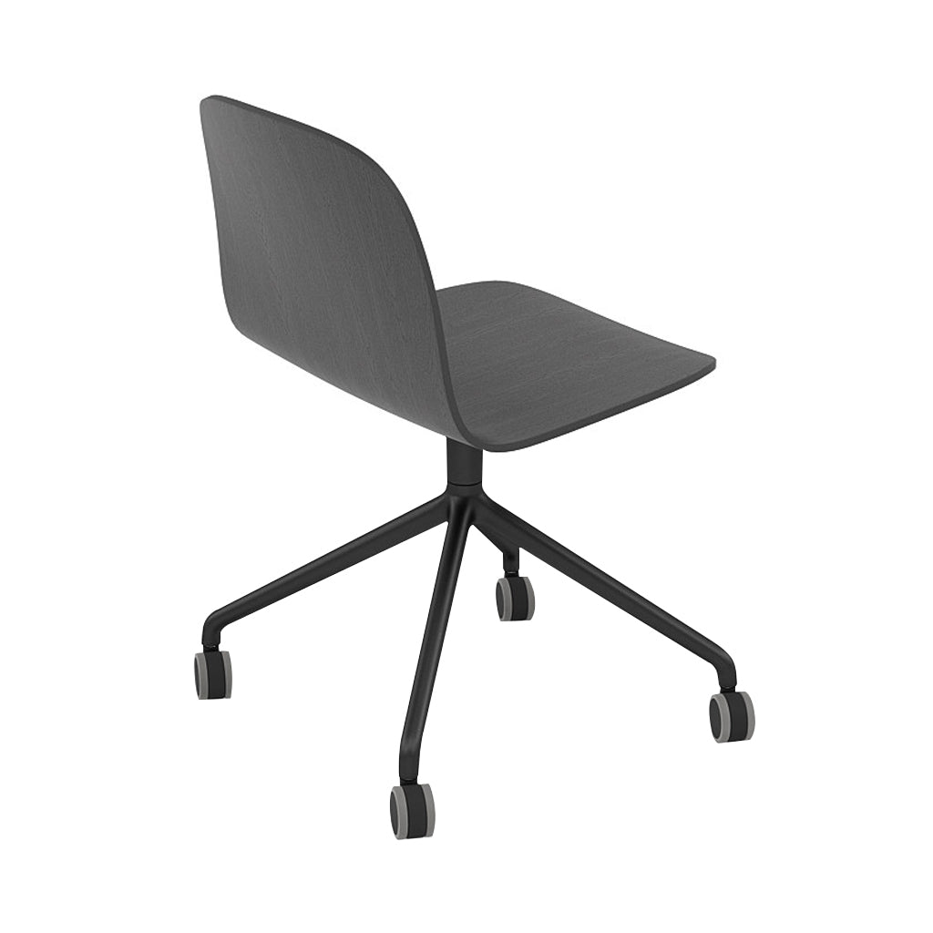 Visu Wide Chair: Swivel Base with Castors + Black