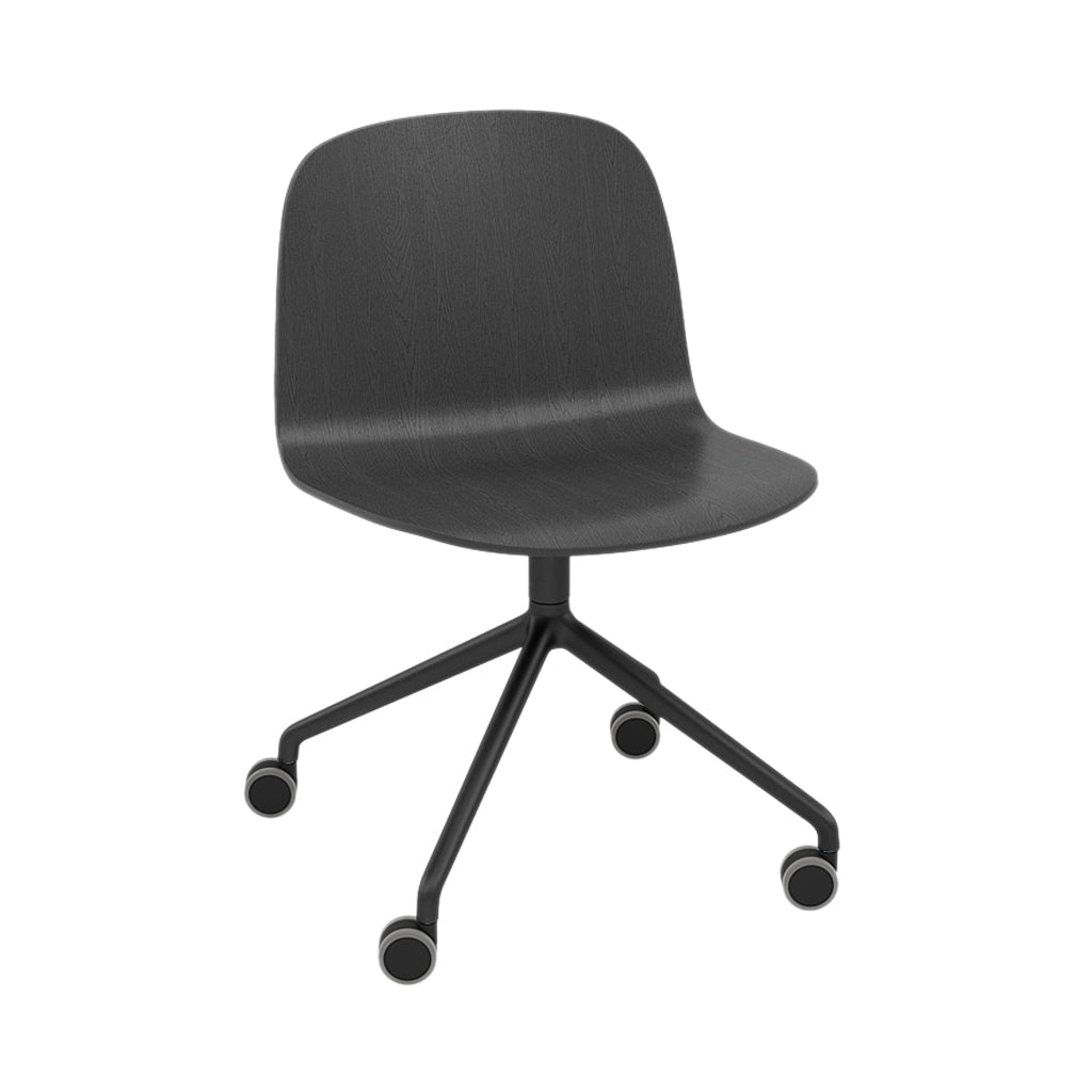 Visu Wide Chair: Swivel Base with Castors + Black