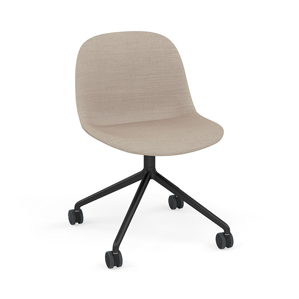 Fiber Side Chair: Swivel Base with Castors + Recycled Shell + Upholstered + Anthracite Black