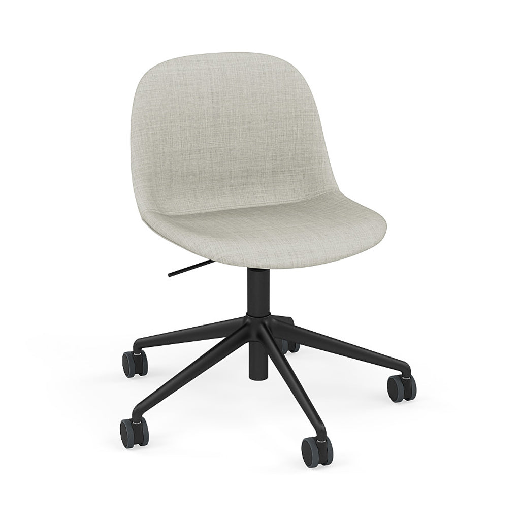 Fiber Side Chair: Swivel Base with Castors & Gaslift + Recycled Shell + Upholstered + Anthracite Black