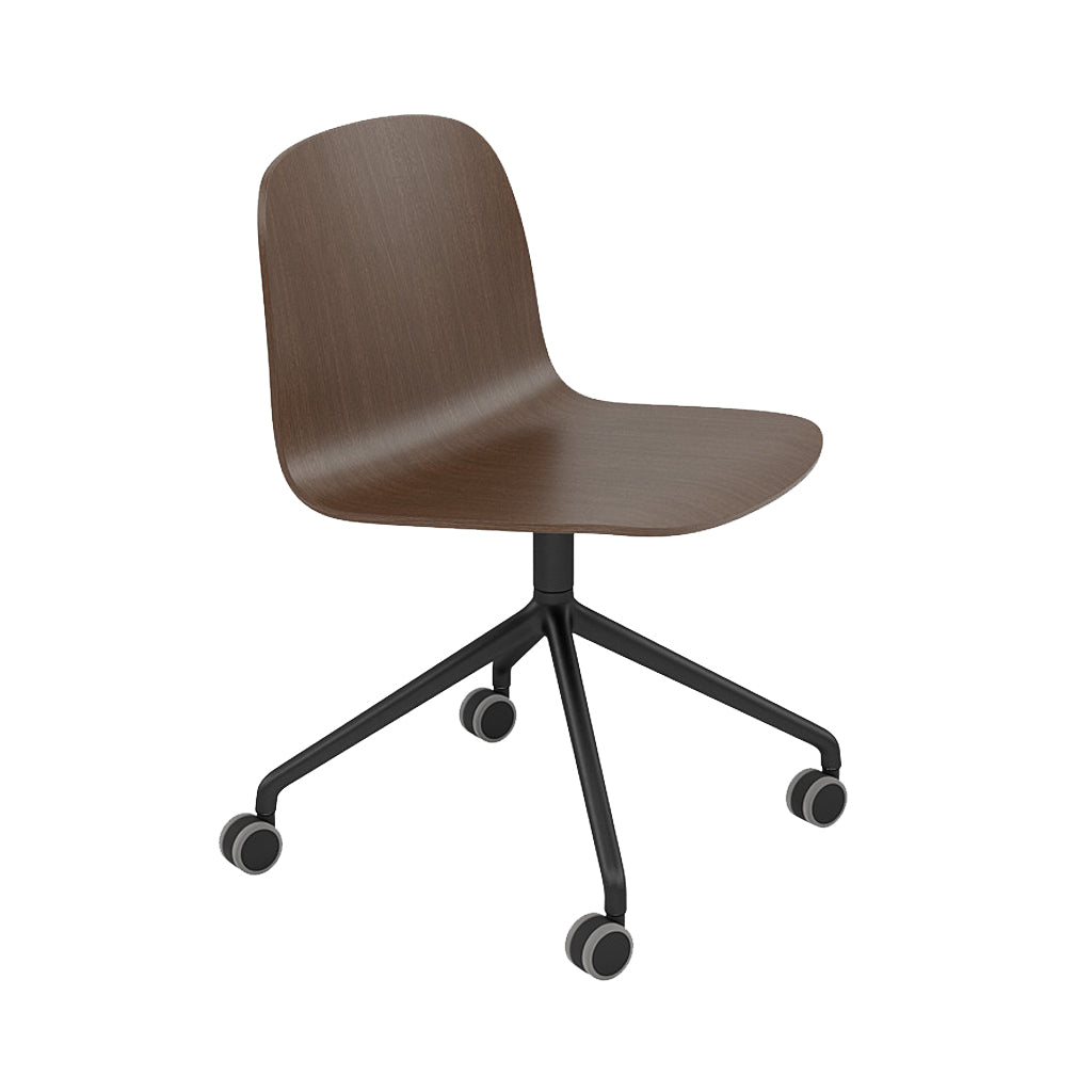 Visu Wide Chair: Swivel Base with Castors + Stained Dark Brown