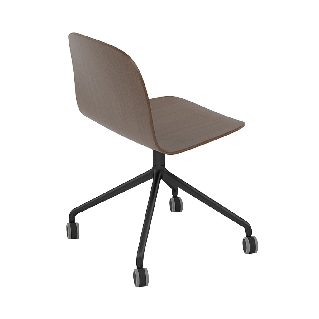 Visu Wide Chair: Swivel Base with Castors + Stained Dark Brown