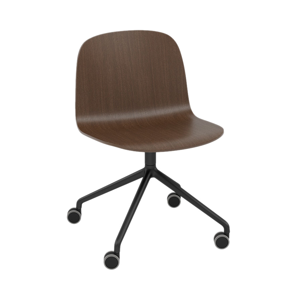 Visu Wide Chair: Swivel Base with Castors + Stained Dark Brown