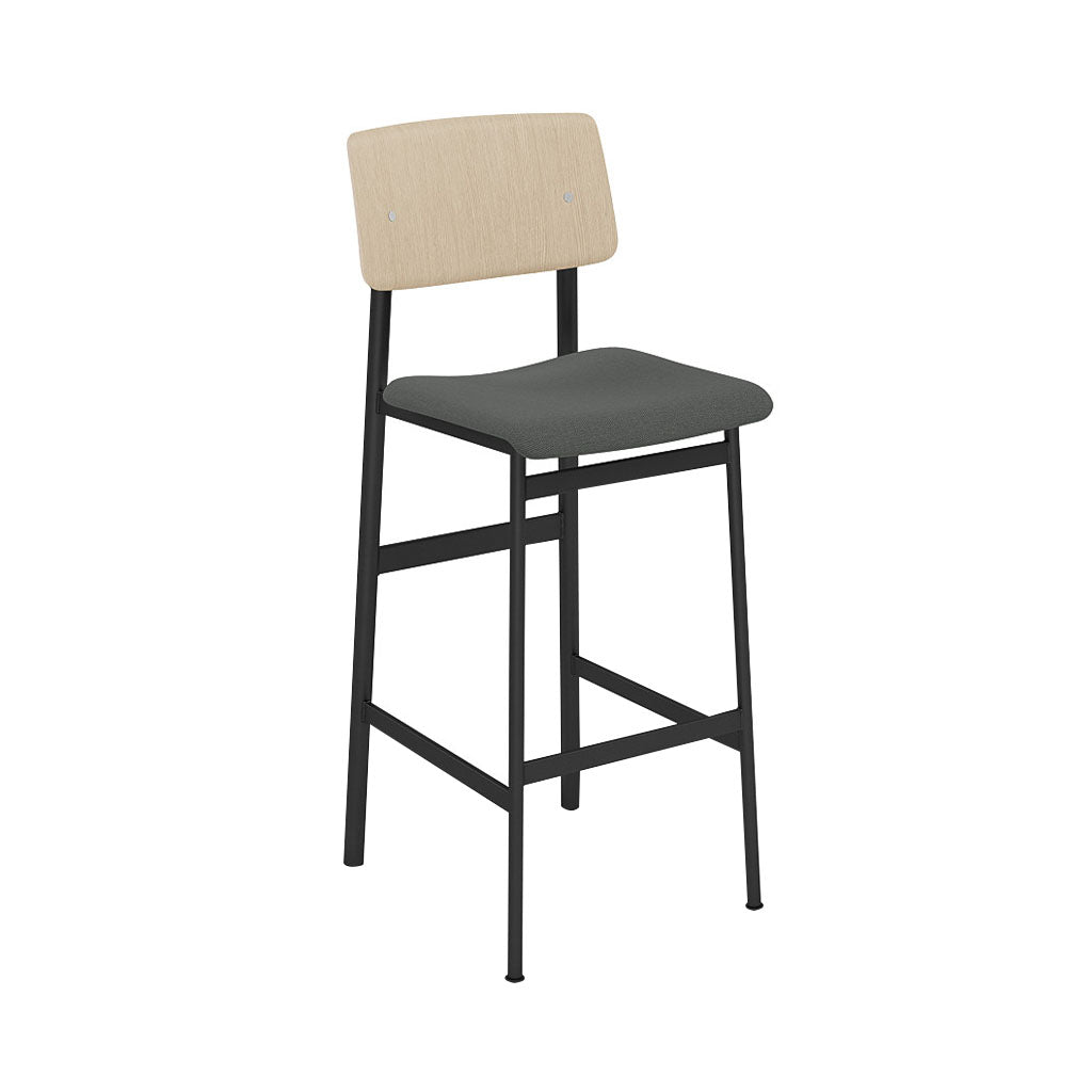 Loft Bar Stool: Upholstered + Black + Oak