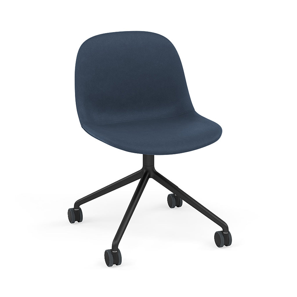 Fiber Side Chair: Swivel Base with Castors + Recycled Shell + Upholstered + Anthracite Black