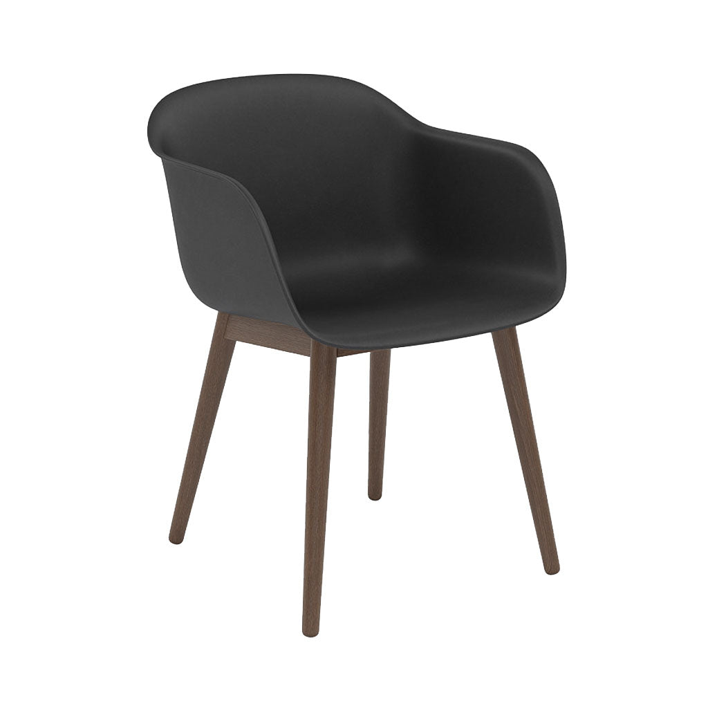Fiber Armchair: Wood Base + Recycled Shell + Black + Stained Dark Brown