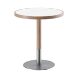 Briscola Bistro Table with Wooden Frame: Round + Statuario White Ceramic + Zinc-Coated Metal + Walnut Stained Ash
