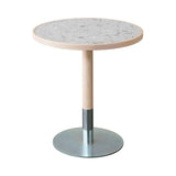 Briscola Bistro Table with Wooden Frame: Marble Top + Round + Palladio Doge Marble + Natural Ash + Zinc-Coated Metal
