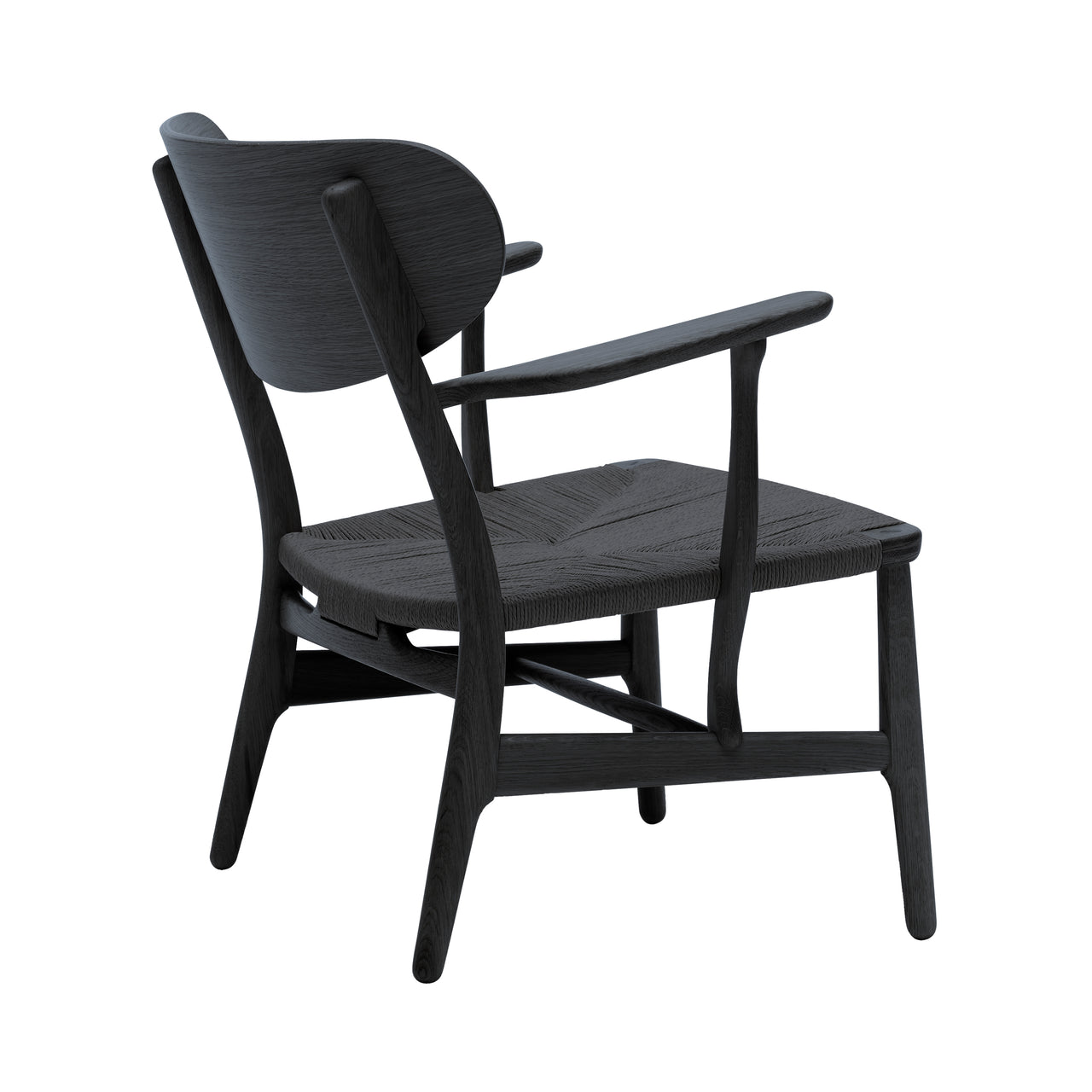 CH22 Lounge Chair: Black + Black Oak + Without Cushion