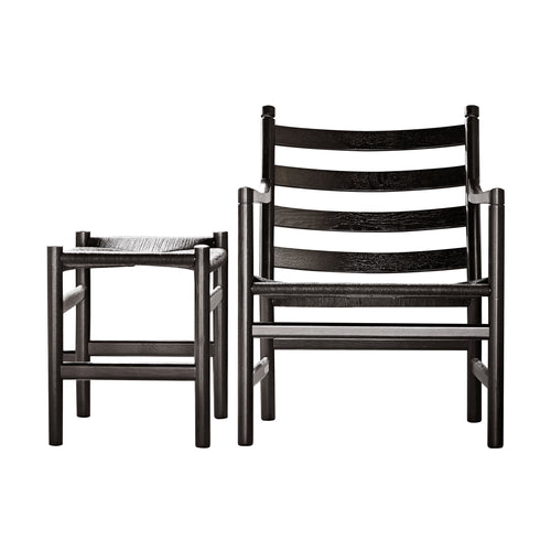 CH44 Lounge Chair with Footstool: Black + Black Oak