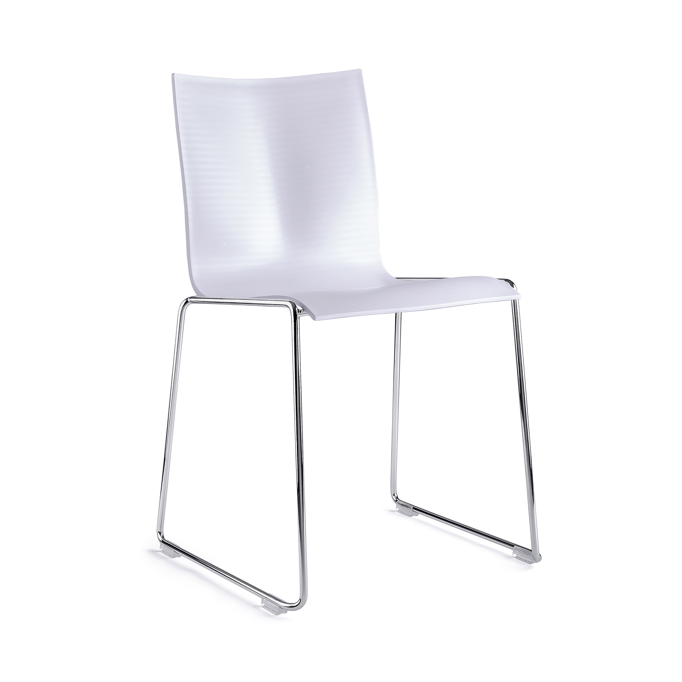 Chairik 107 Chair: Sled Base + Plastic + White + Polished Chrome