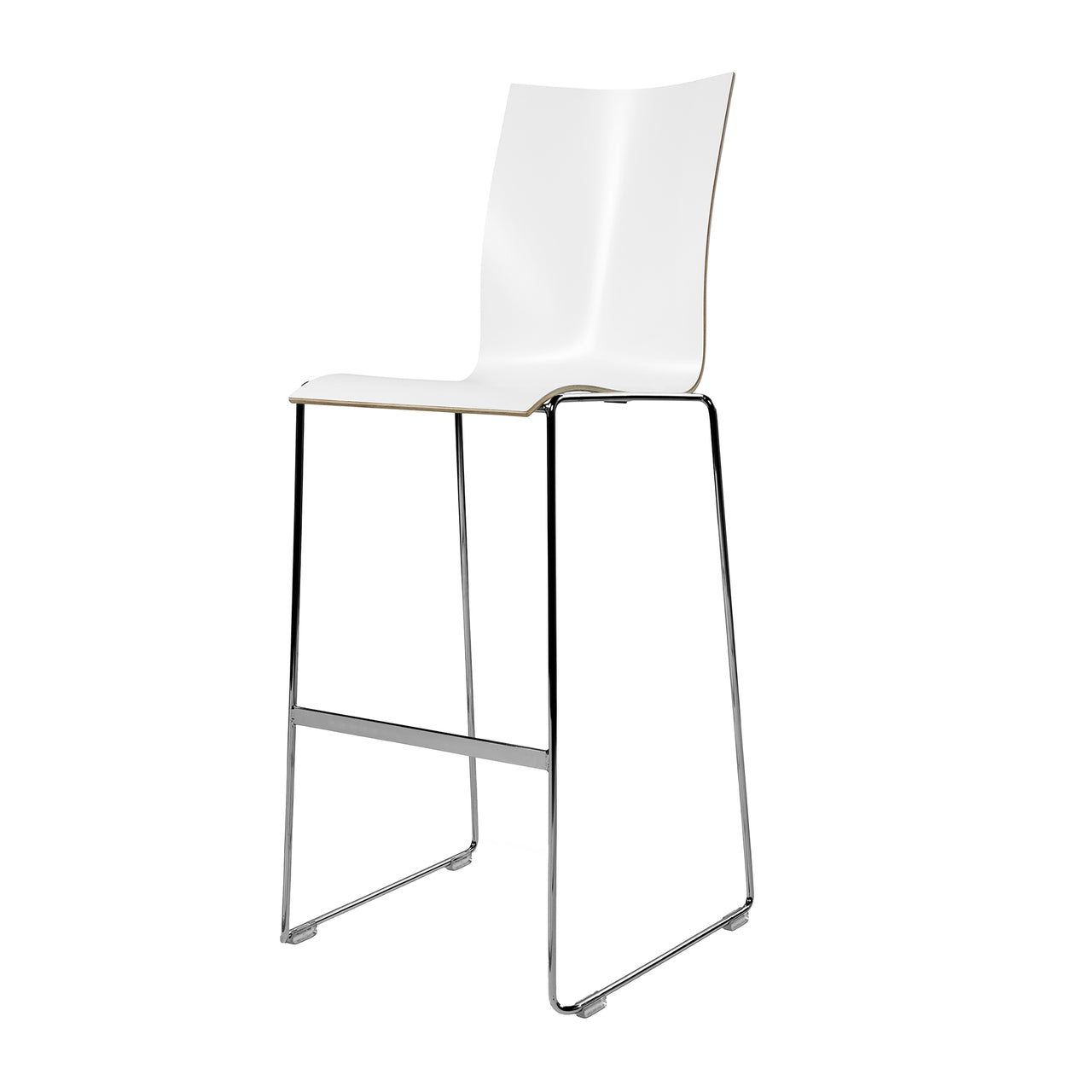 Chairik 118 High Bar Chair: Sled Base + Melamine - White + Polished Chrome