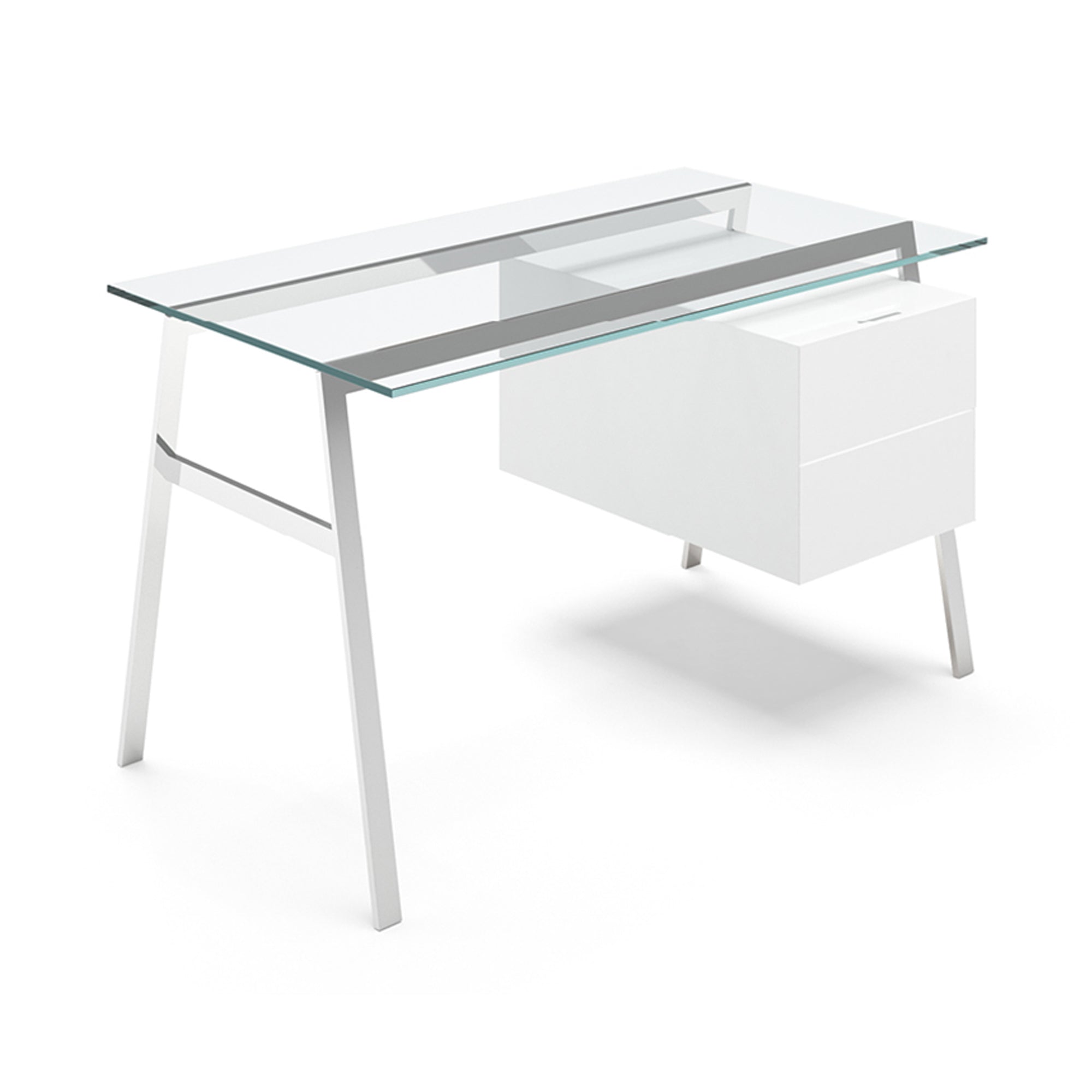 Homework 1 Desk: Double Drawer Right + Chrome + White Lacquer + Glass