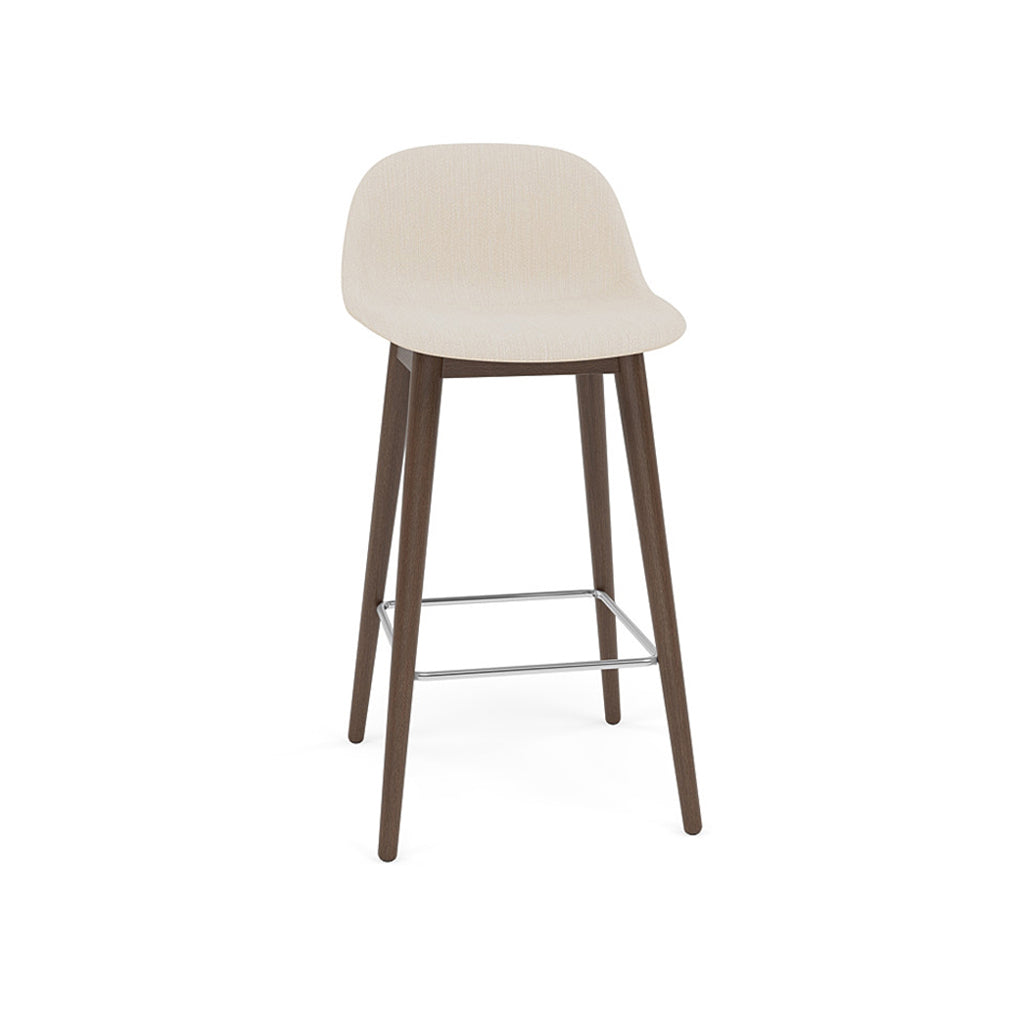 Fiber Bar + Counter Stool With Backrest: Wood Base + Upholstered + Counter + Stained Dark Brown