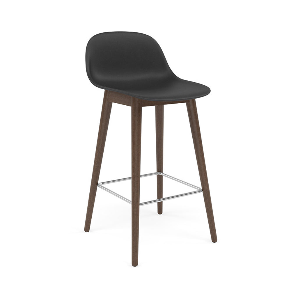 Fiber Bar + Counter Stool with Backrest: Wood Base + Counter + Stained Dark Brown + Black