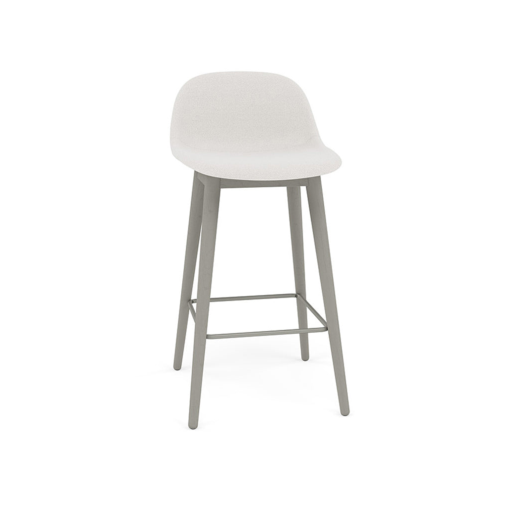 Fiber Bar + Counter Stool With Backrest: Wood Base + Upholstered + Counter + Grey