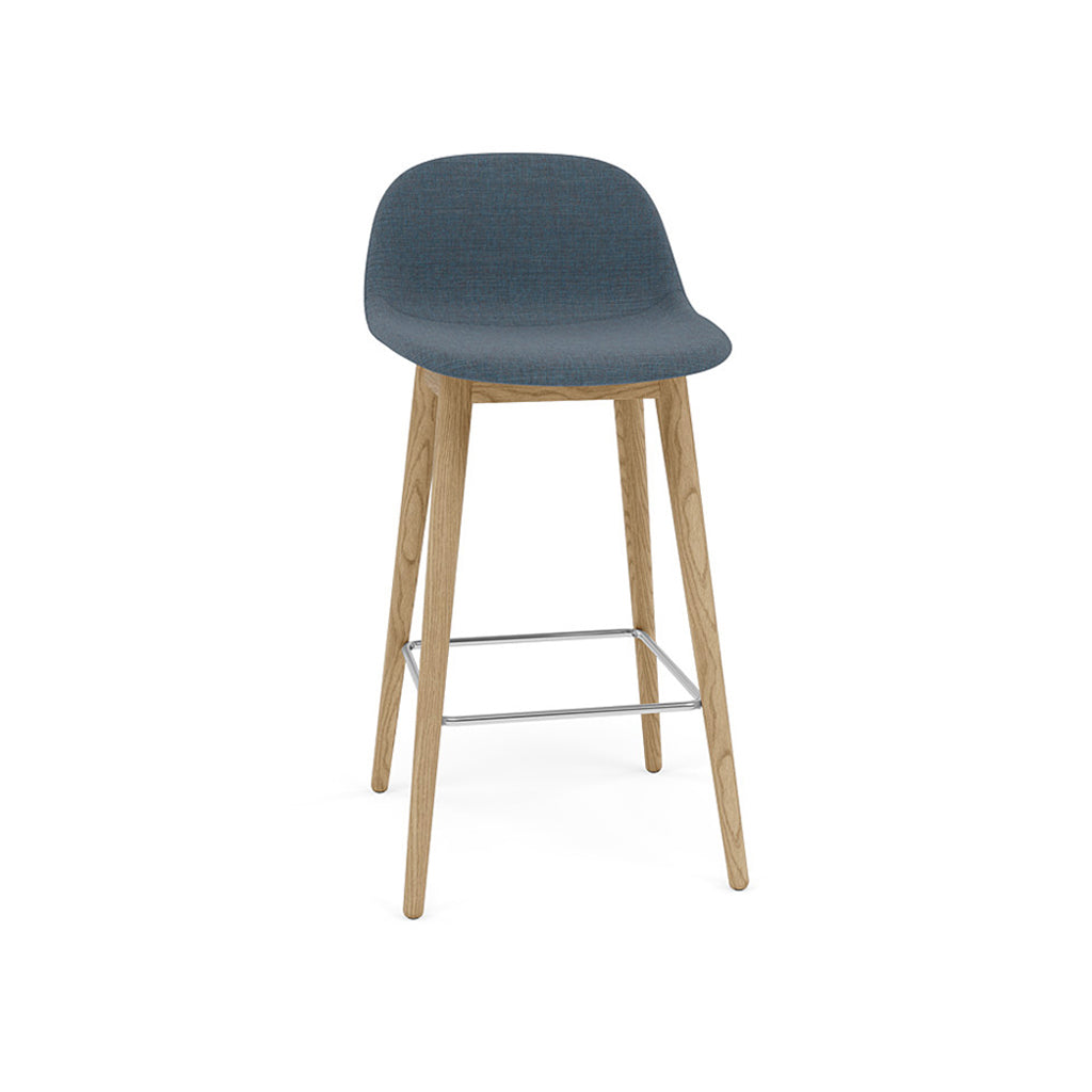 Fiber Bar + Counter Stool With Backrest: Wood Base + Upholstered + Counter + Oak