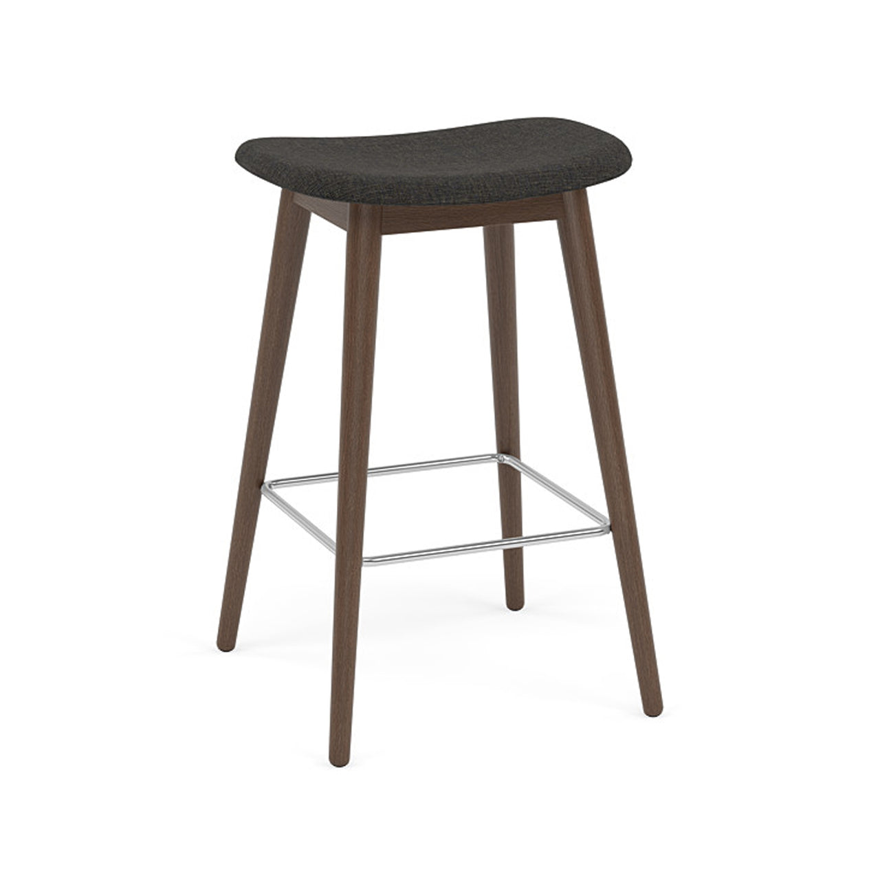 Fiber Bar + Counter Stool: Wood Base + Upholstered + Counter + Stained Dark Brown