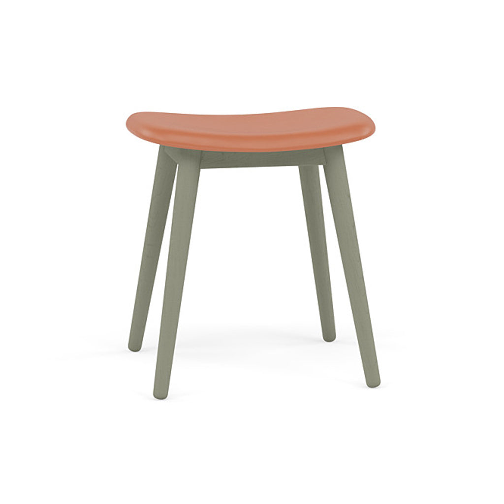 Fiber Stool: Wood Base + Upholstered + Dusty Green