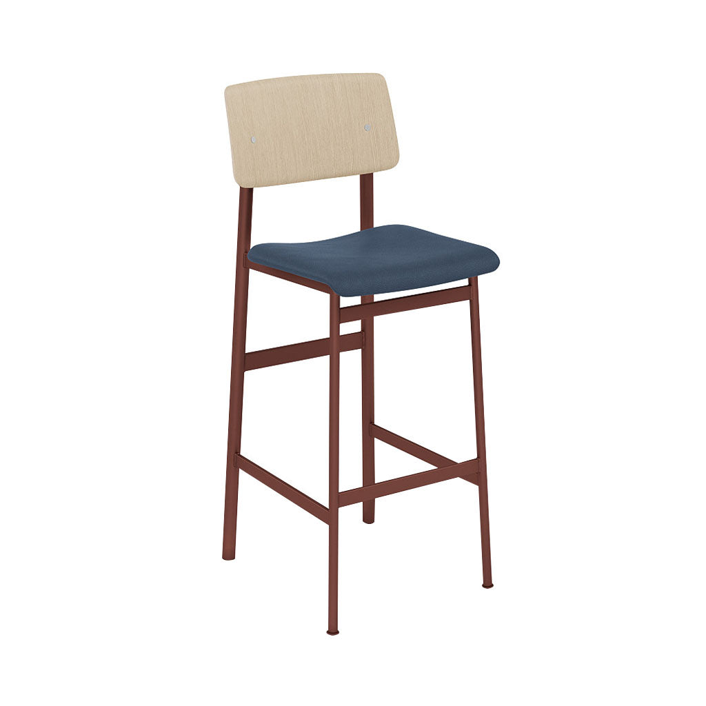 Loft Bar Stool: Upholstered + Deep Red + Oak