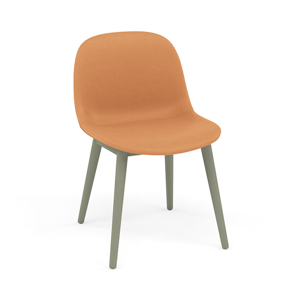 Fiber Side Chair: Wood Base + Recycled Shell + Upholstered + Dusty Green